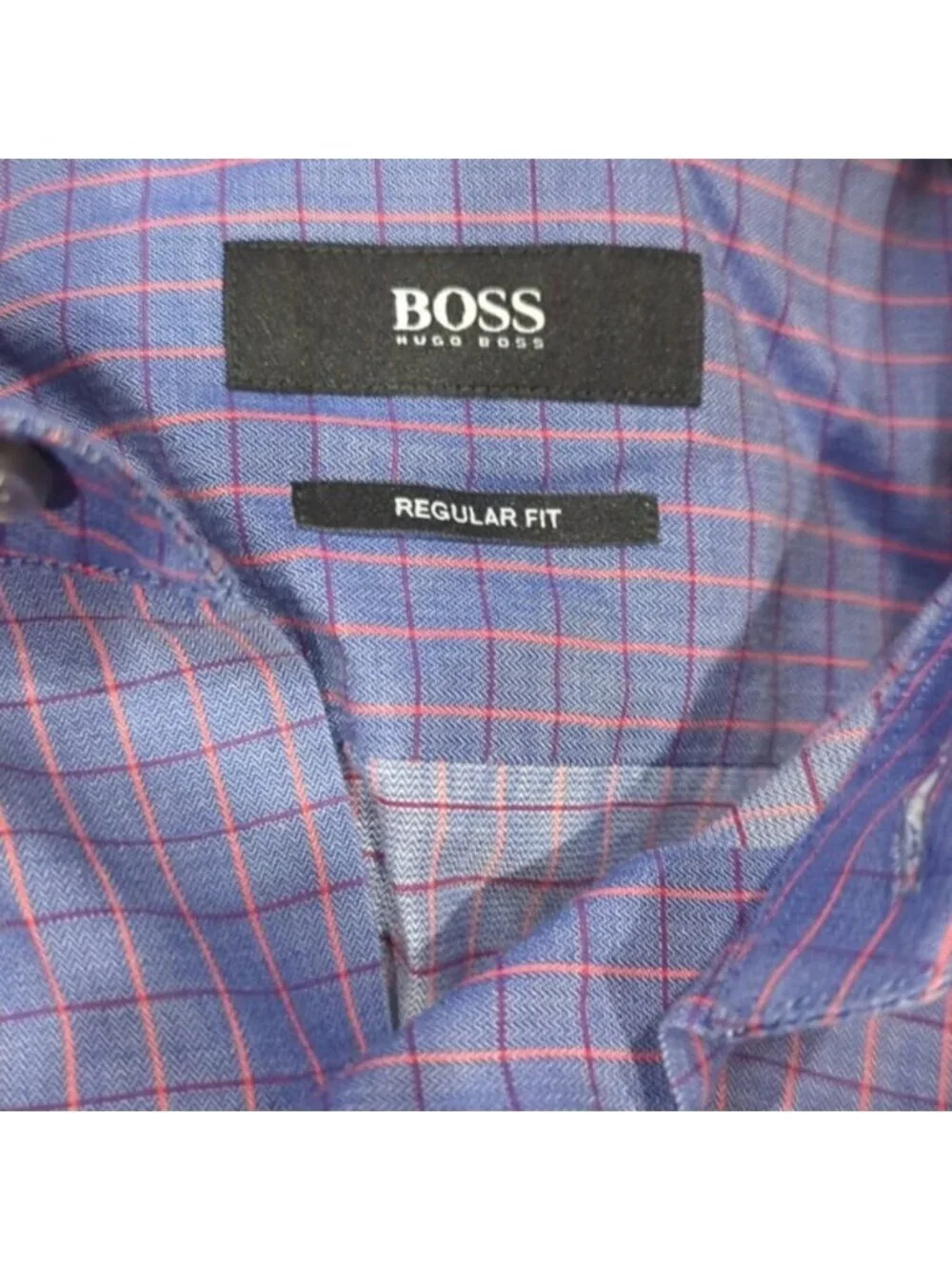 Hugo Boss regular fit purple with pink stripe plaid long sleeve dress shirt